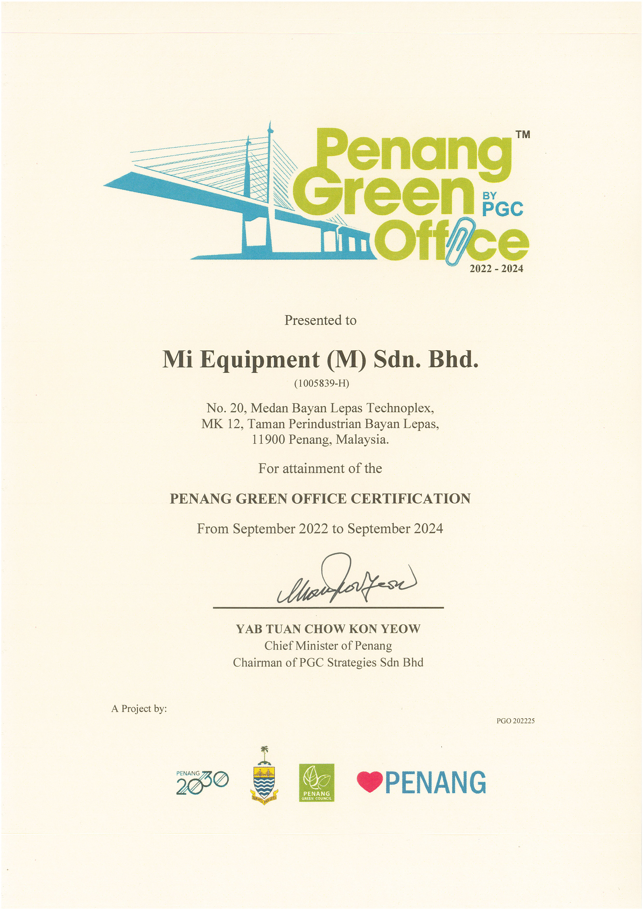 Penang Green Office Certification
2022–2024